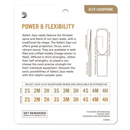 D&#39;addario Select Jazz Alto Saksafon Kamışı - Sampler Pack 3S/3M